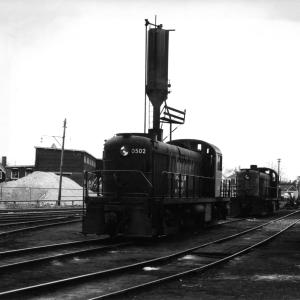 DERS-2b (RS-2) #0502 AT Taunton, MA in the 1960's. DERS-2X in background, on sand track DERS-2b (RS-2) #0502 AT Taunton, MA in the 1960's. DERS-2X in background, on sand track