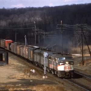 Freight with FA #0405 in McGinnis paint scheme at Hopewell Junction