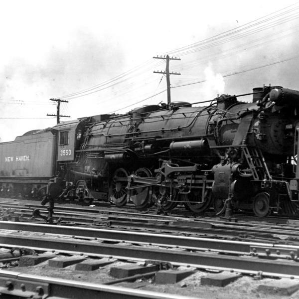 New Haven class R-3 cab #3550, Readville, MA.  3/4 view fireman's side, in engine line up.