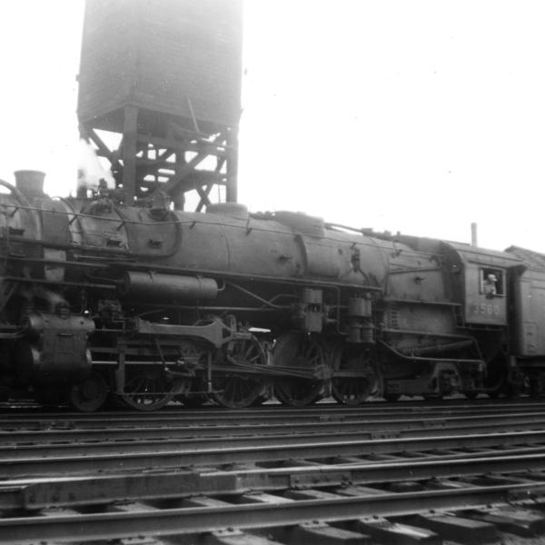 R-3 Class 4-8-2 #3560 At Worcester, MA.  Sand Tower In Background.