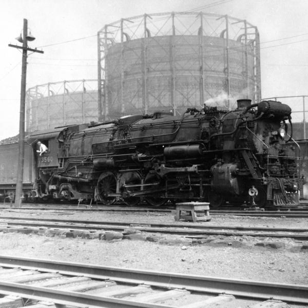 R-3 Class 4-8-2 #3560 At Worcester, MA.  Gas Holders In Background.