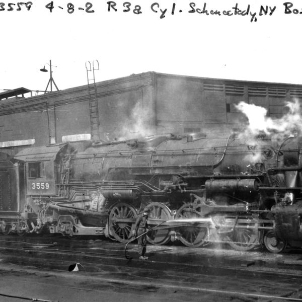 R-3-a 4-8-2 #3559 being serviced at Boston, MA. Engineers side front view.